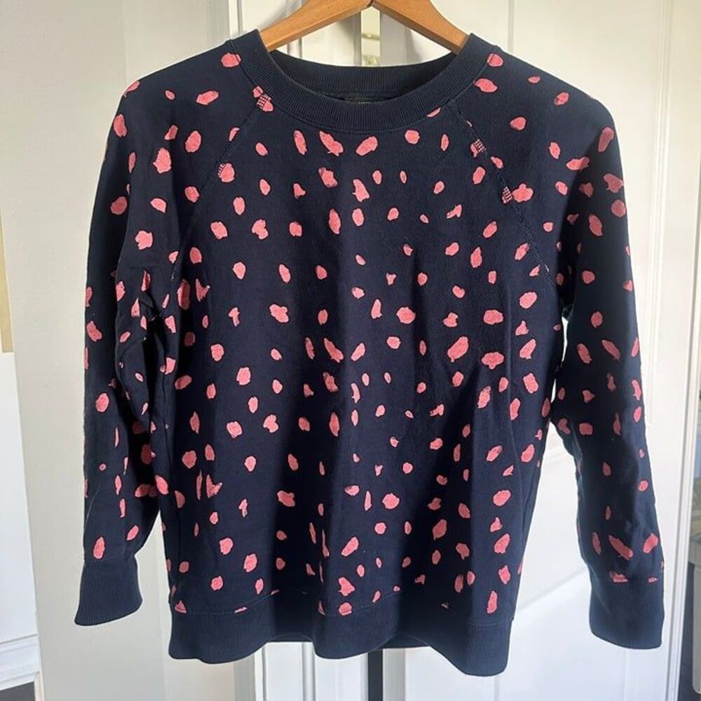 J. Crew Cotton terry sweatshirt in painter's leopard print navy pink XS